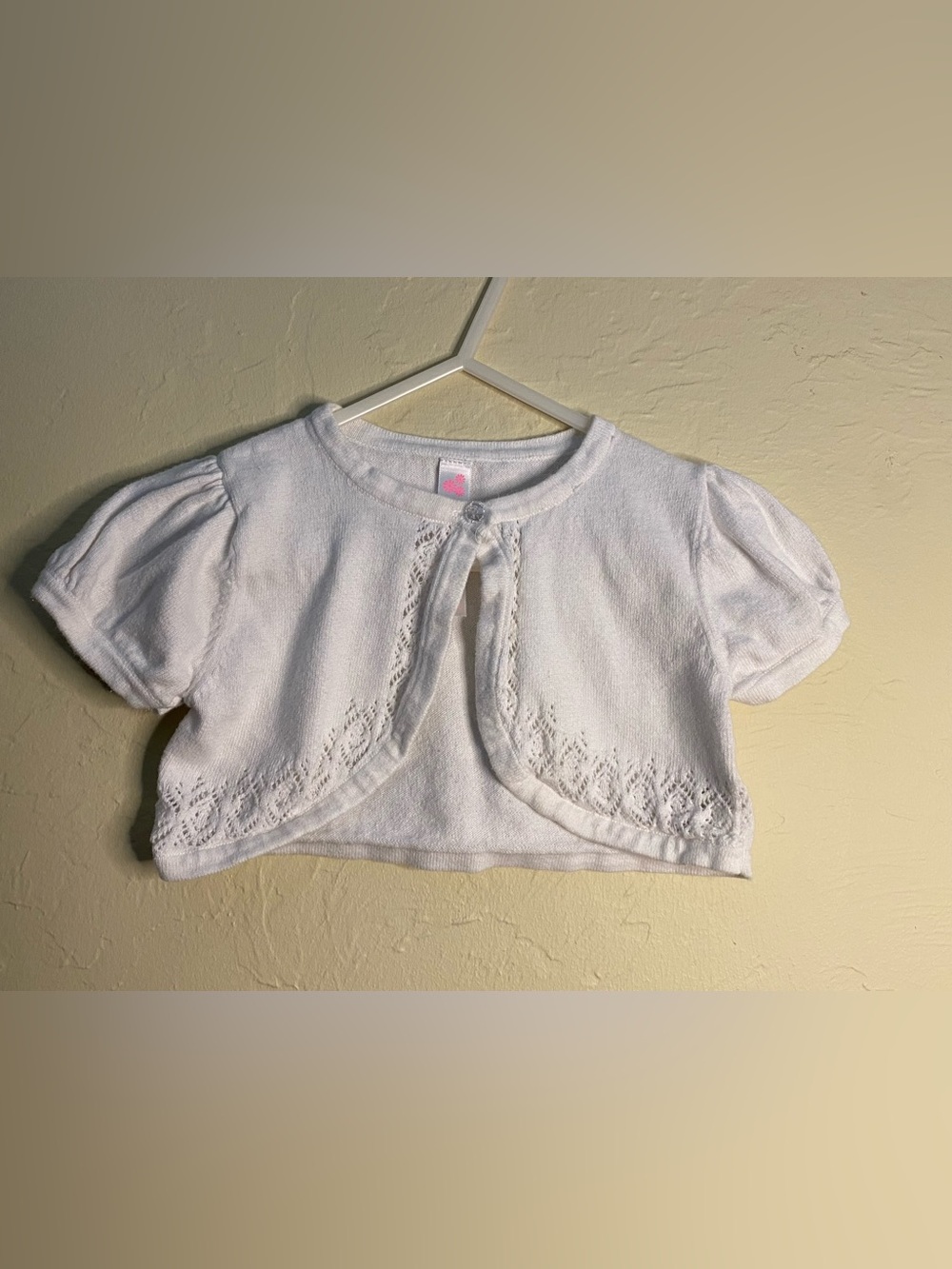 Cherokee Girls White Bolero Shrug 4T Cotton Eyelet Knit Button Short Sleeve